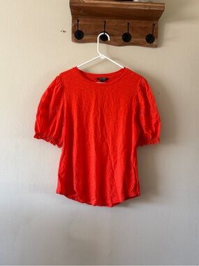 Lauren Ralph Lauren Orange Puff Sleeve Lace Detail 100% Cotton Top Size L